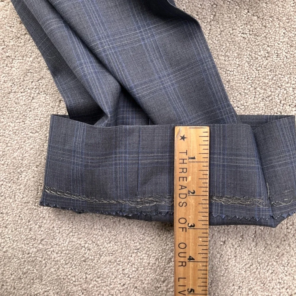 Austin Reed Ticknors Suit Mens 46L 39W 35L Gray Blue Plaid Classic 2 Button Wool